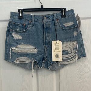 Levi’s Distressed High Rise 501 Denim Shorts